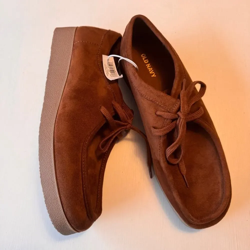 Old Navy Derby Chukka Style Hazelnut Suede Shoes Lace Up Ankle Boots Sz 9 NWT